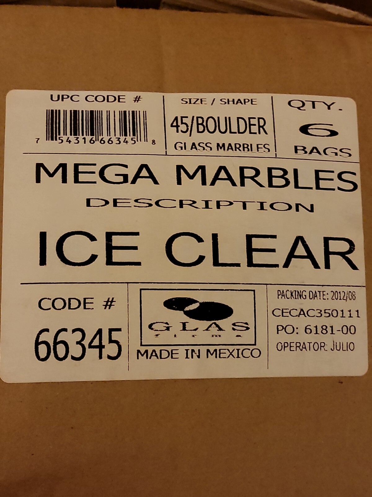 12 BOULDER 1 3/8 INCH 35MM ICE CLEAR BY VACOR / MEGA MARBLES RETIRED