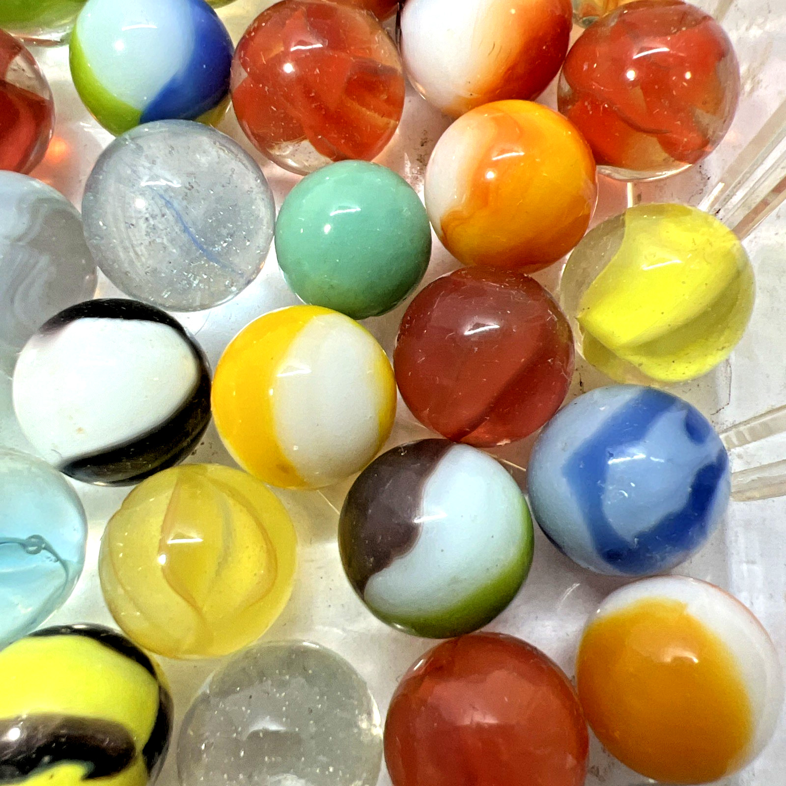 Estate Item Antique Vintage Lot Of 52 Clear/Swirl Glass Marbles