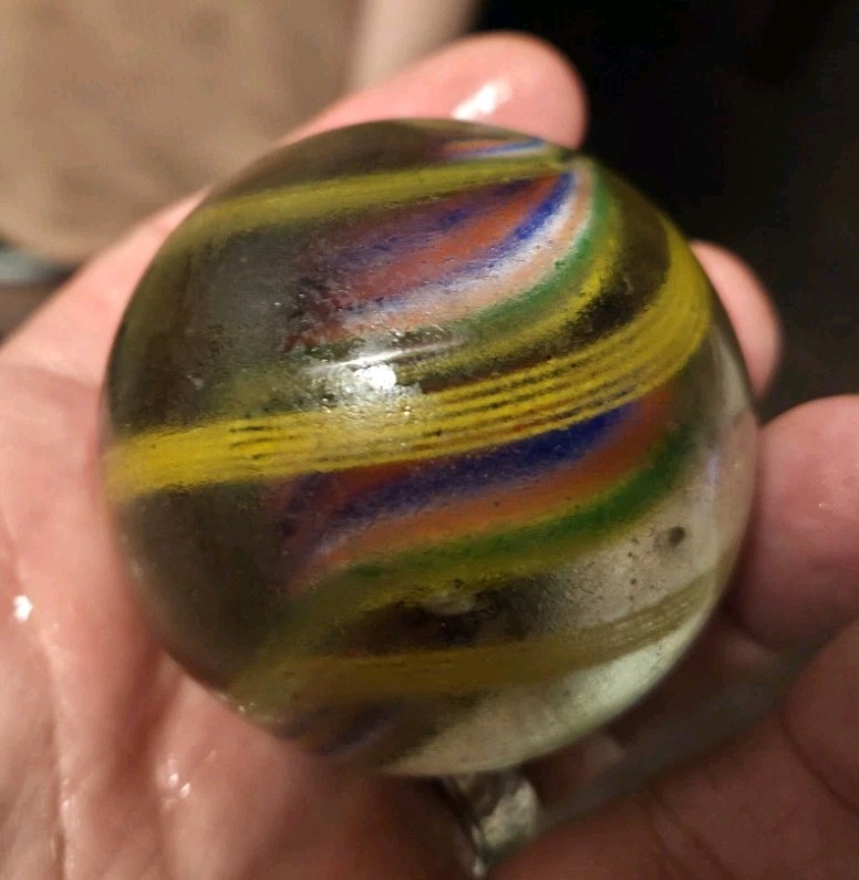 VTG-Rare-Antique Handmade Latticinio Divided Core Swirl Marble 2-1/4”-Late 1800s