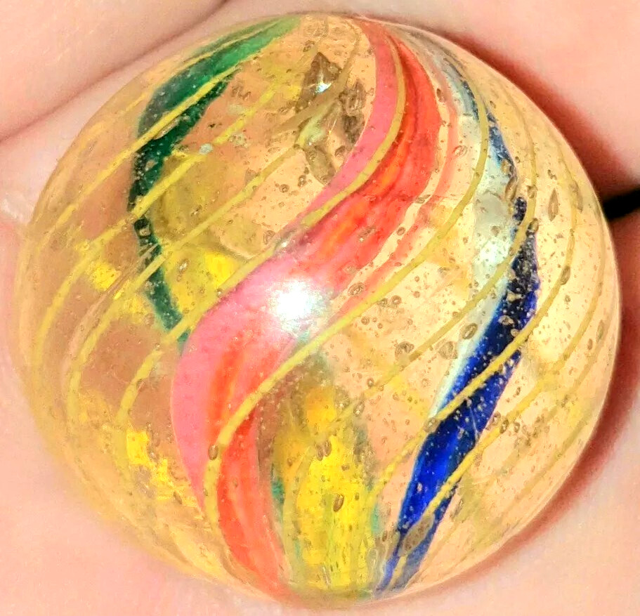 1 & 1/32″+ Precision Caged Divided Core German Handmade Antique Marbles MINT