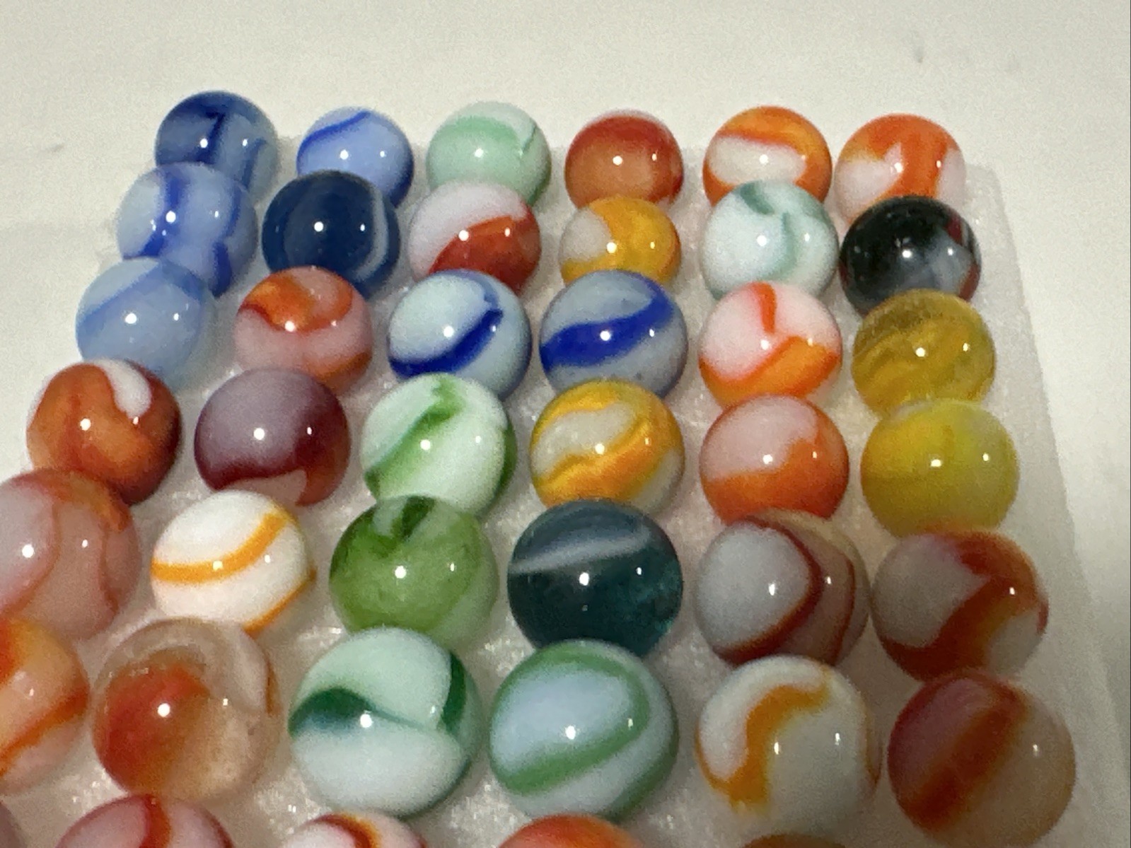 419 Mixed Lot Of 60 Vintage Peltier Rainbo Marbles!