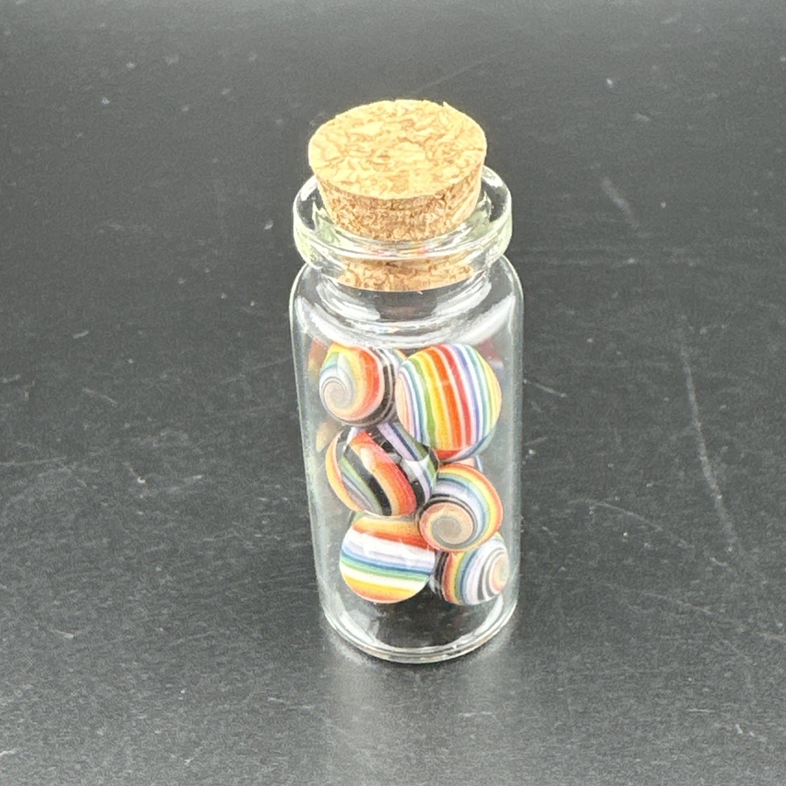 Set of 10x Contemporary Handmade Art Glass Peewee Marbles W/ Jar Swirl MIB Boro