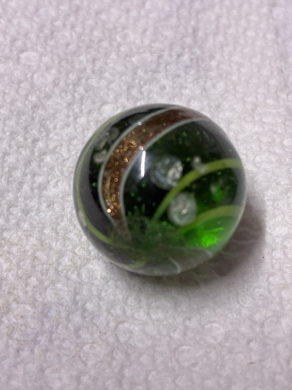 Antique Handmade German Lutz Marble – Aqua w/Gold & Yellow Stripes They Are 7/8”