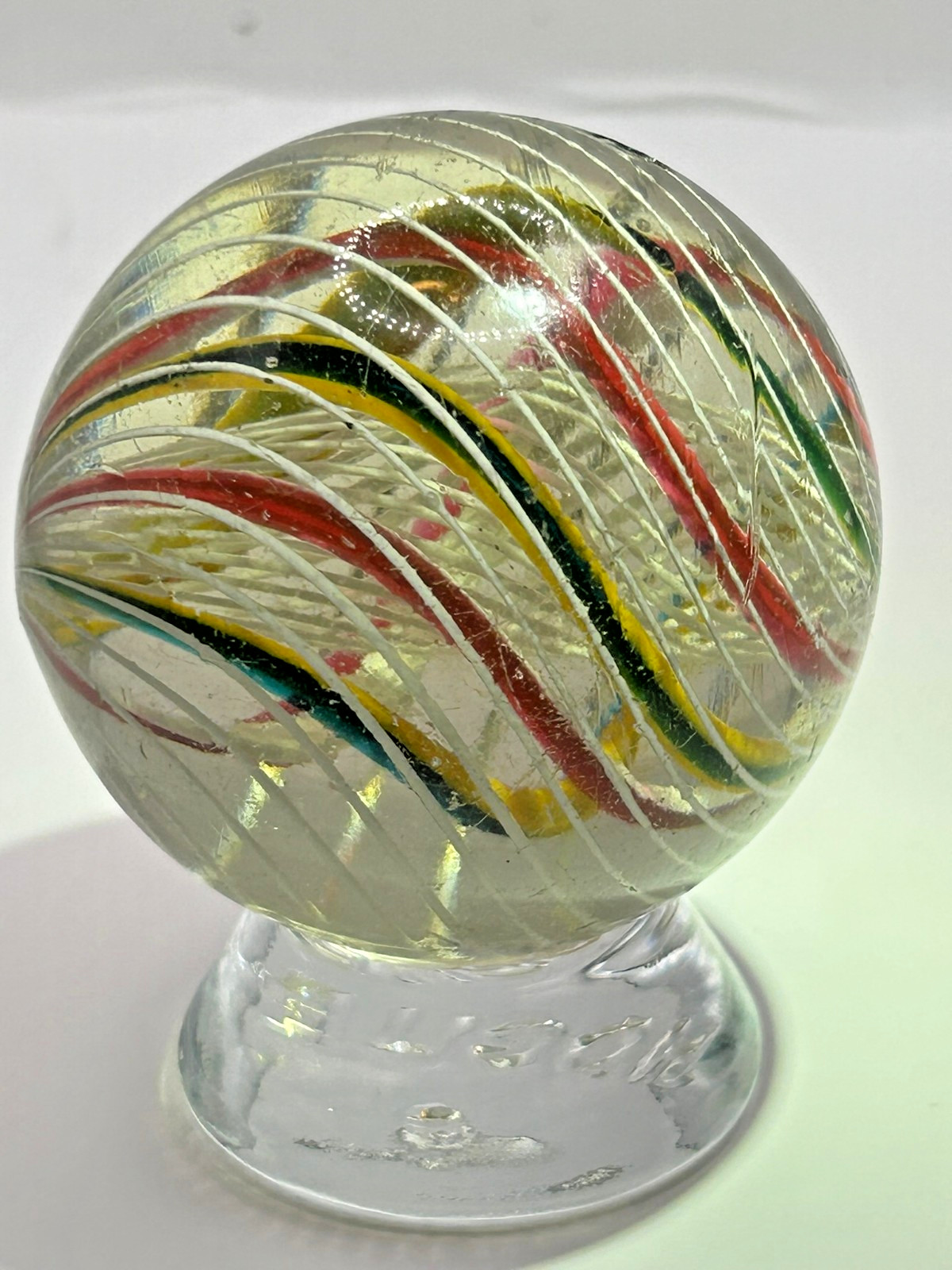 German 3-STAGE Latticino Core, Ribbon & Latticino Swirl Marble 2-11/64″ Mint-