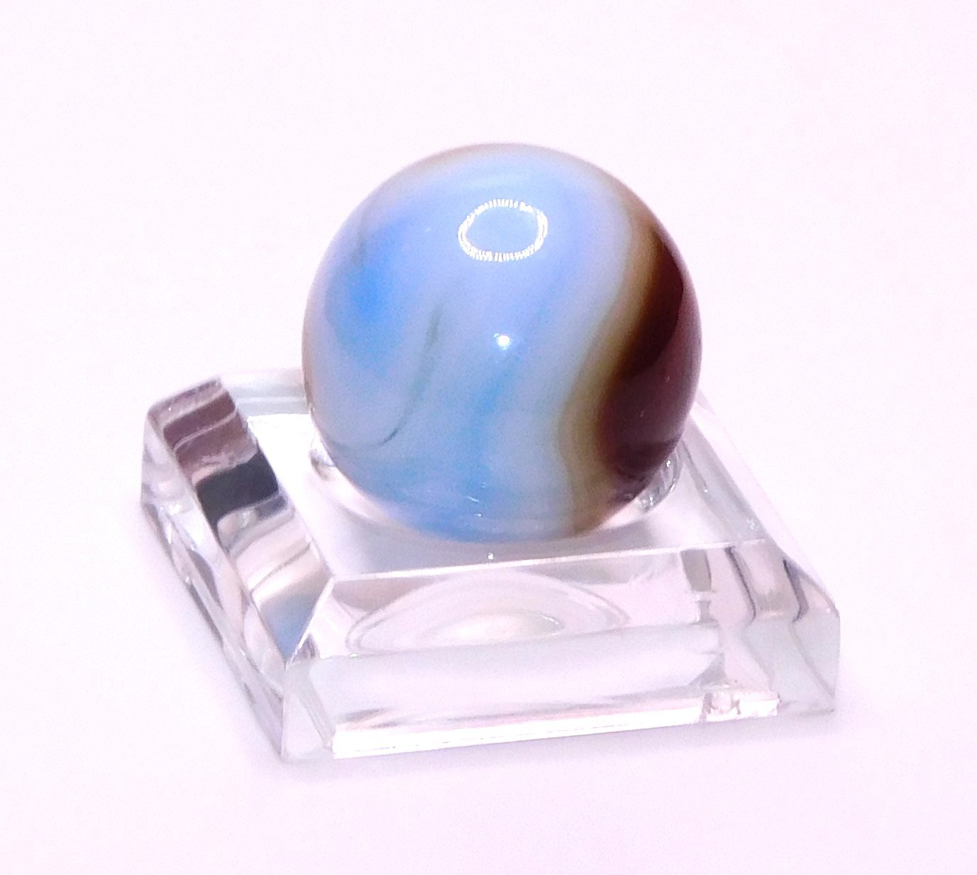 Vintage Marble UV Reactive Glass Sky Blue Brown Red Swirl Opaque 0.63″ Mint #U-1