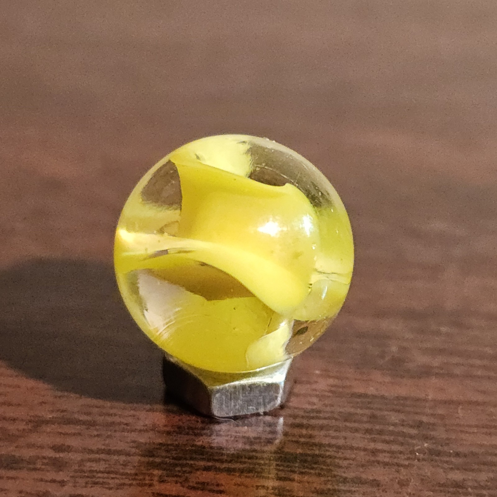 Vintage C. E. Bogard Yellow Hybrid Cats Eye Magnesium Glow Clear .593 Marble