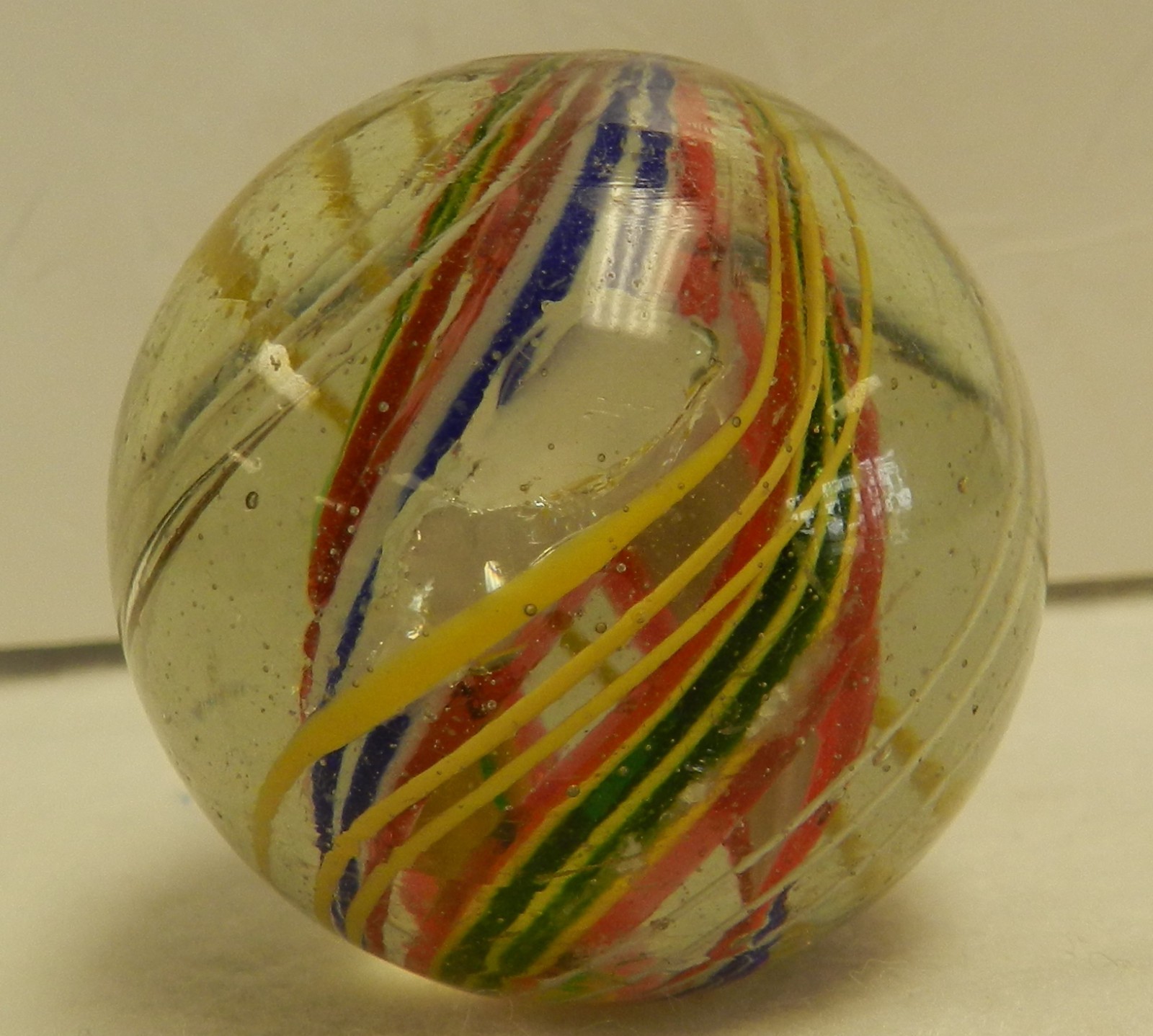#20293m Nice 1.64 Vintage German Handmade Divided Ribbon Swirl Marble Mint Minus