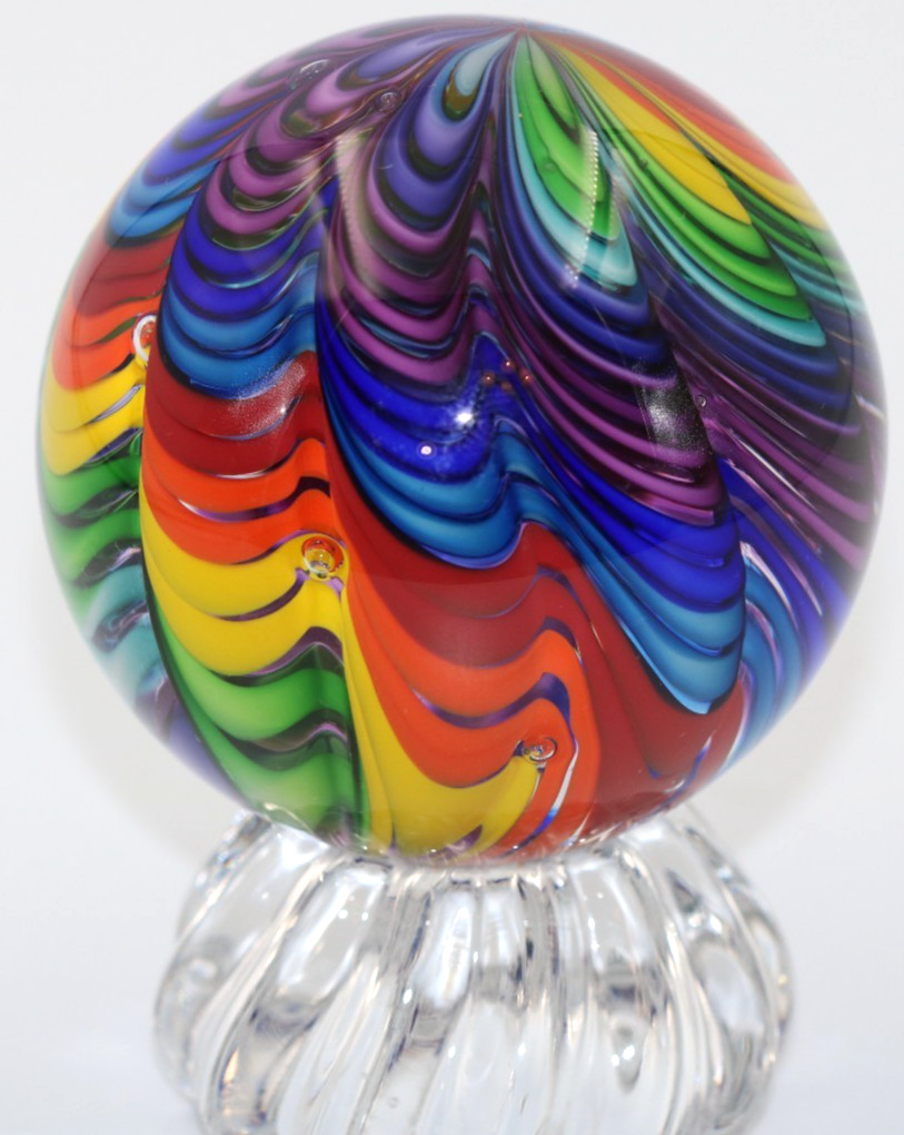 AWESOME 10 Color James ALLOWAY Art Glass Paperweight Orb Marble with stand 2.6″