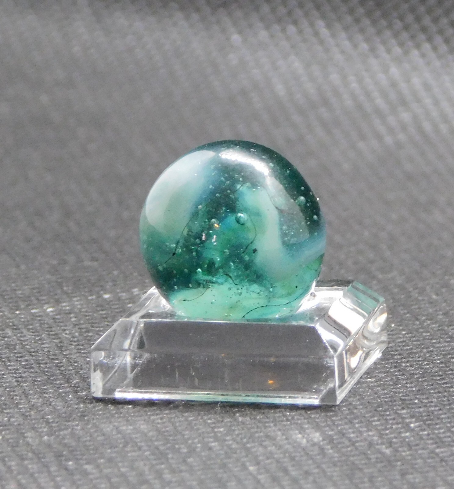 Vintage Marble Transparent Aqua Blue Grey White Slag Ground Pontil 0.62″ #0-75