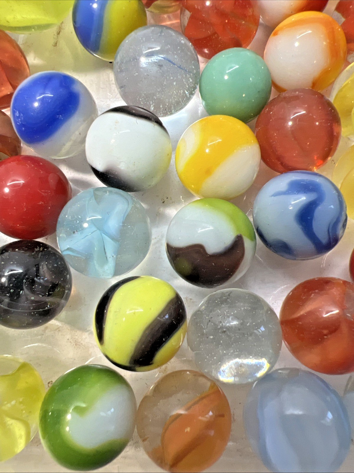 Estate Item Antique Vintage Lot Of 52 Clear/Swirl Glass Marbles