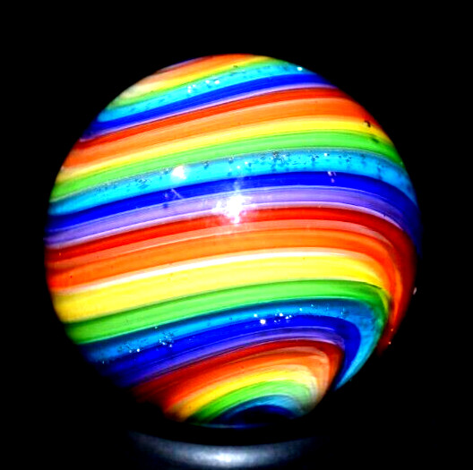 EDDIE SEESE GLASS MARBLE/.843″-BRIGHT DICHROIC RAINBOW-SUNFLOWER,ORANGE,RED,LIME
