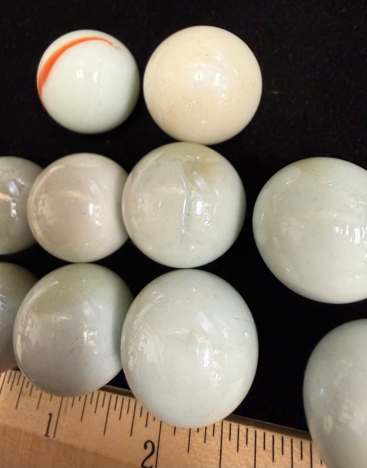 Vintage Glass Marbles White, 24mm, 1 inch Approximately, Set of 10
