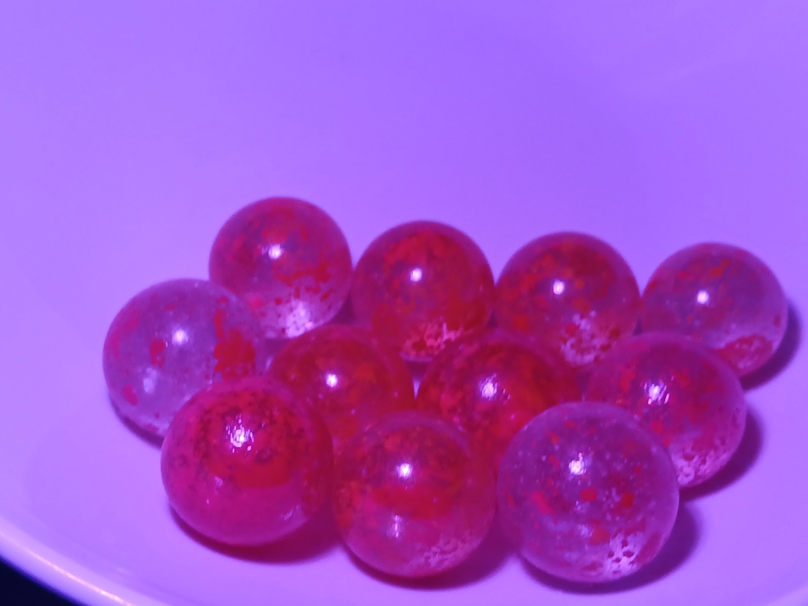 11 Vitro Agate Frit,Uranium Speckled Marbles Orange/Red/Yellow Speckles 1940s