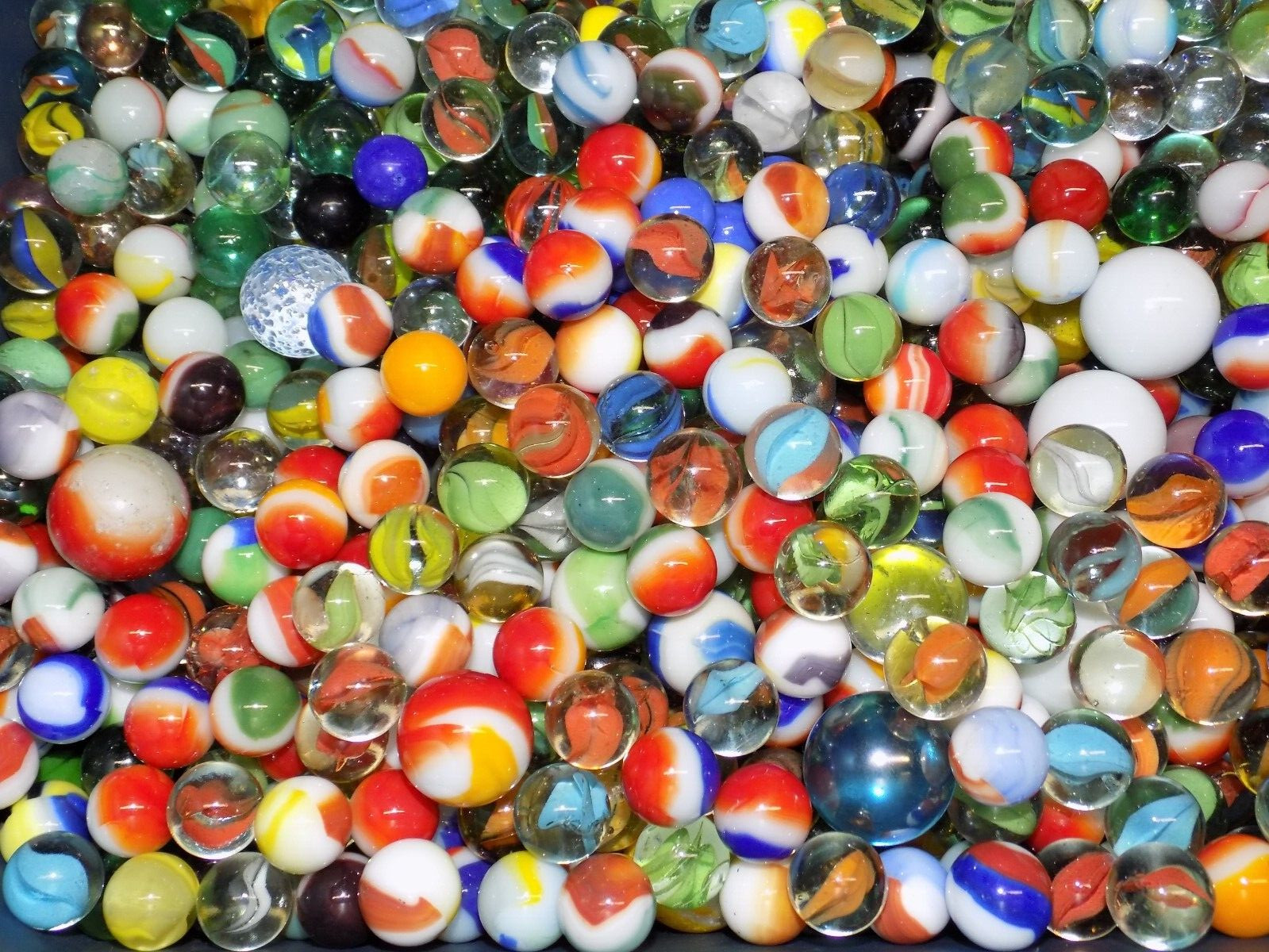 Mixed Lot 55 Assorted Old Vintage To Modern Colorful Glass Marbles {WASHED}