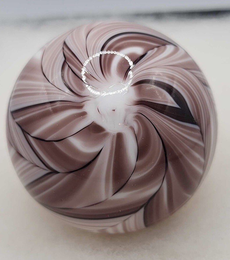 Large Contemporary Art Glass Marble Pink Purple White 2.2” Chevron Design