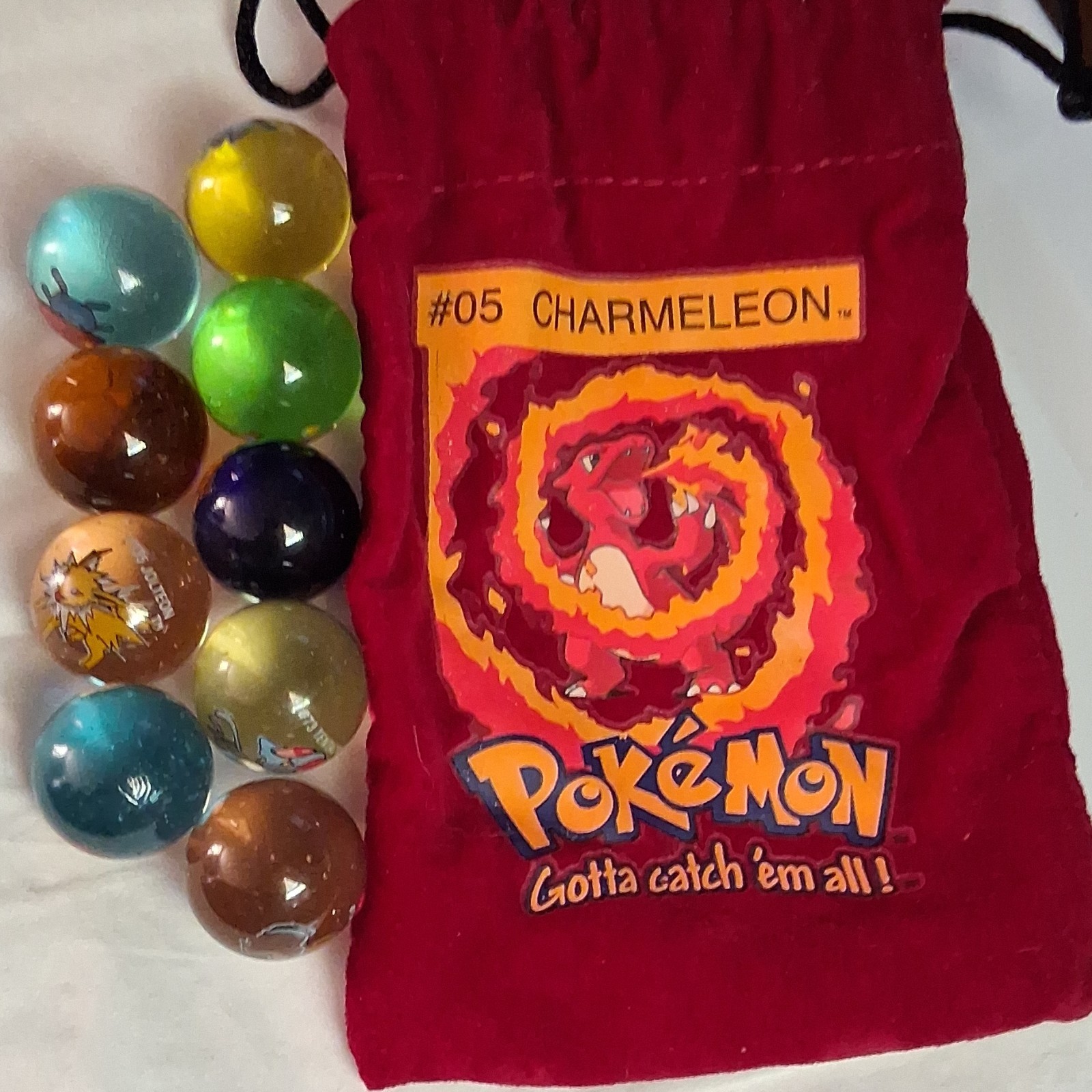 Pokémon Charmeleon #05 Glass Toy Marble Set w/ Red Drawstring Pouch