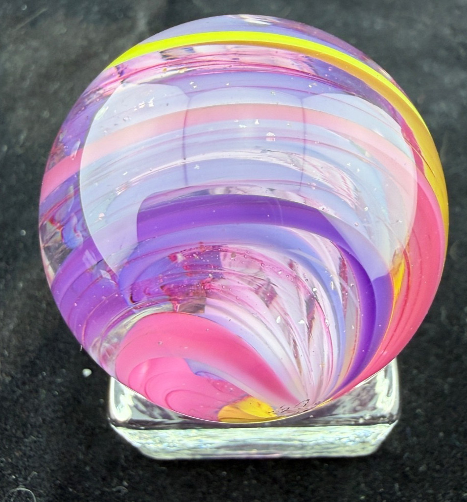 Steve Davis signed 04 1 1/2″ Fairy Core Ribbon Swirl Marble with Mica