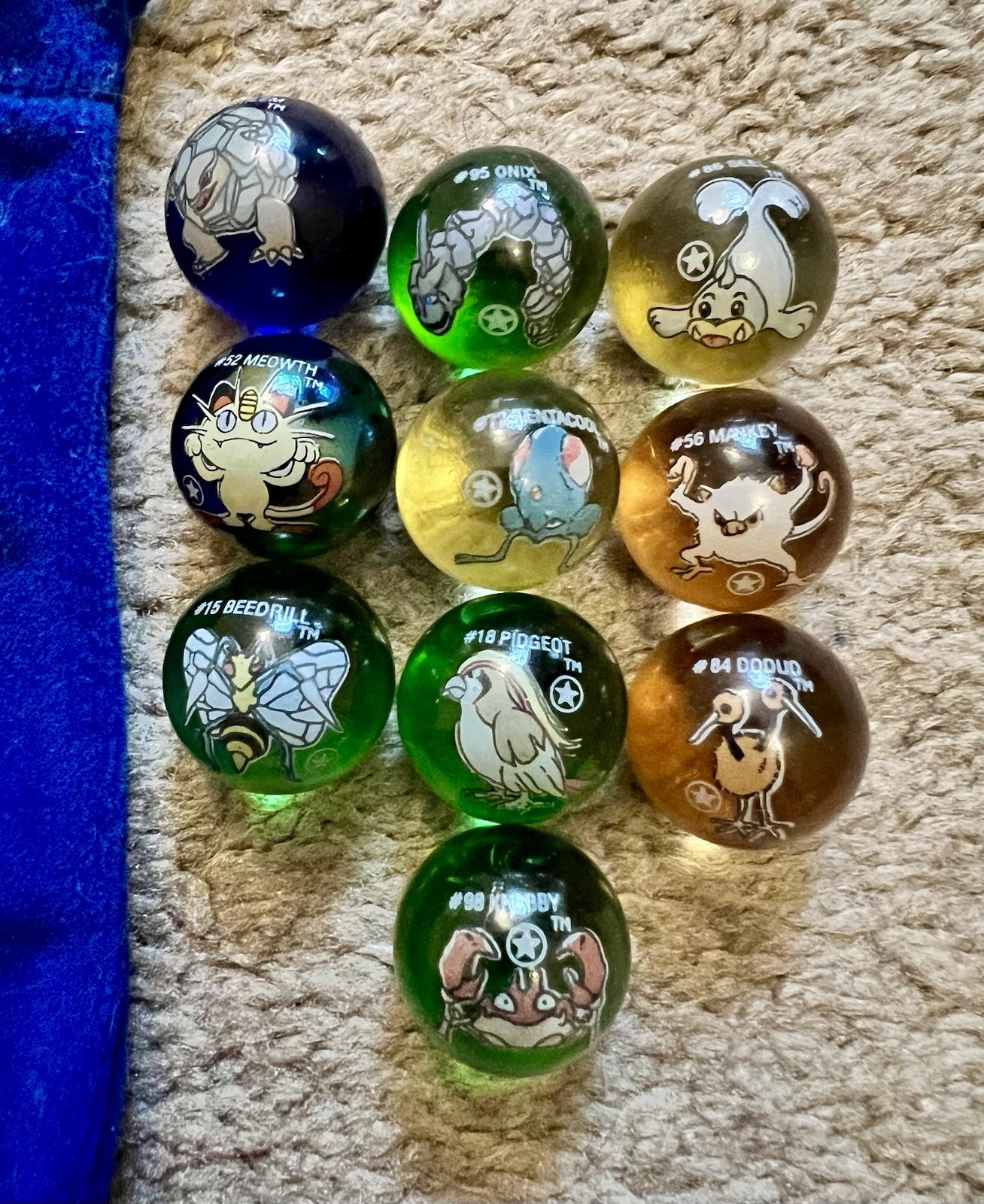 RARE Lot of 10 First 1st Edition Star Pokemon Marbles w/ Charmander Bag