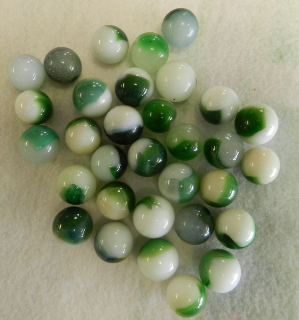 #20842m Vintage Group or Bulk Lot of 30 Mixed Company Patch Marbles
