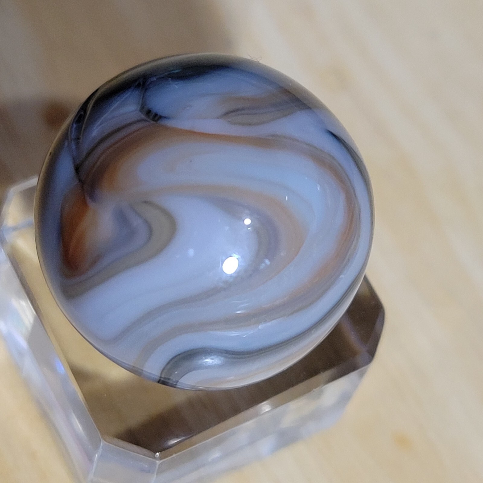 POLISHED MINT ! VHTF VINTAGE ALLEY AGATE / WV SWIRL BOULDER SIZED .917″ 2B/09