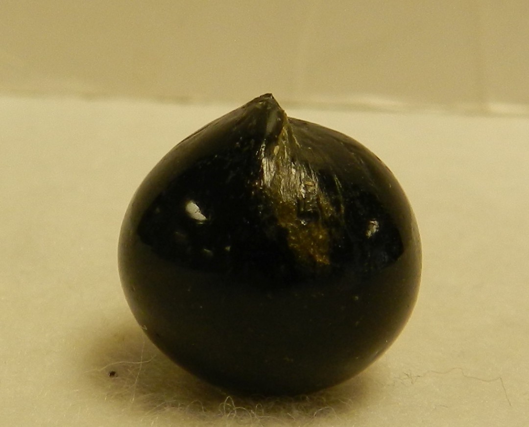 21058m German Handmade Single Pontil end of Cane Indian or Black Opaque Marble