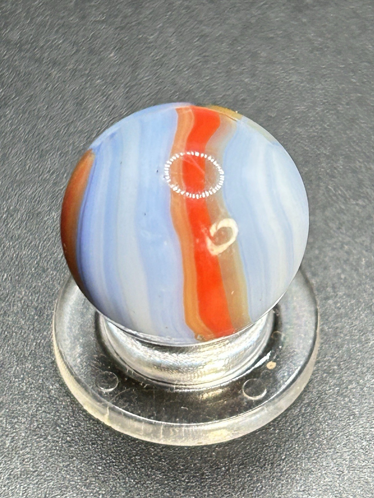 Vintage Marble King Blended St. Mary’s Robin Egg Marble w/Pink 0.629”
