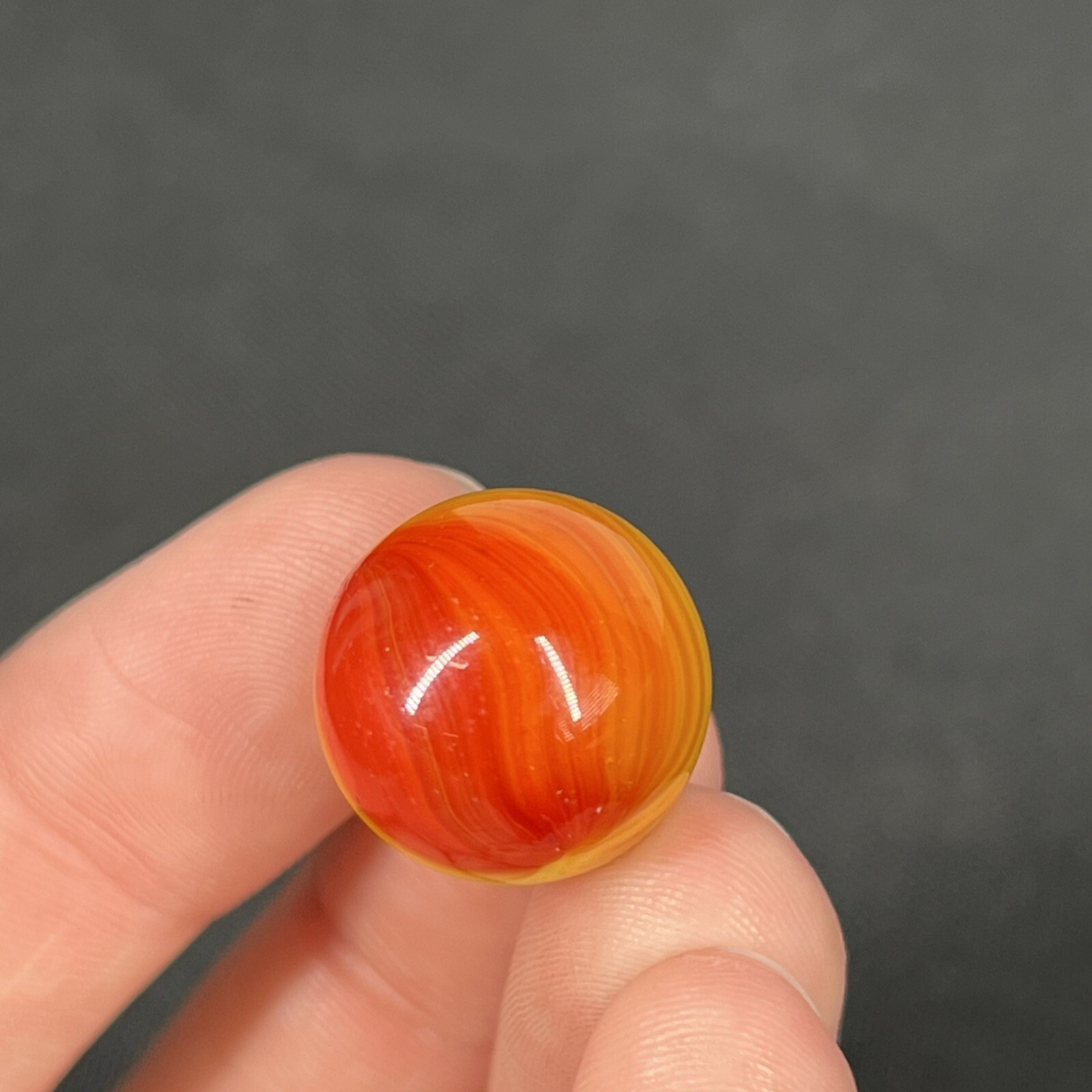 Vintage Akro Agate Peltier Christensen Swirl Glass Marble .6” Sunset Yellow