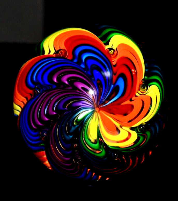 JAMES ALLOWAY GLASS MARBLE/2.711″ORB-RAELYNBOW #58-FAST WORLDWIDE SHIPPING