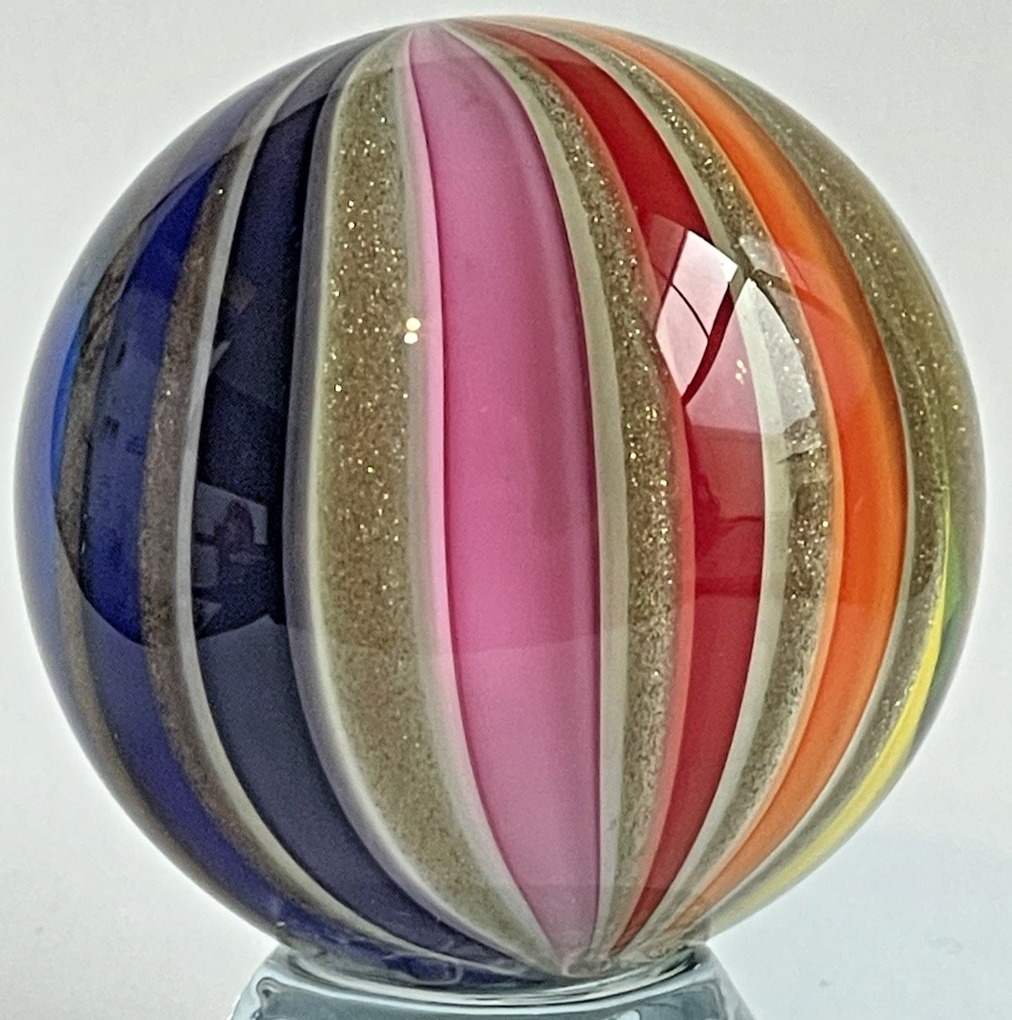 2015 SEESE MARBLE HANDMADE SIGNED DICHROIC CLAMBROTH GLASS ART 1.73″ GOLD LUTZ