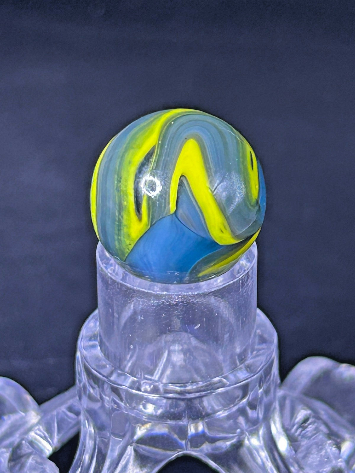 Vintage Christensen Agate (CAC) Swirl Marble, Blue/Yellow, .64″, Mint, #C3