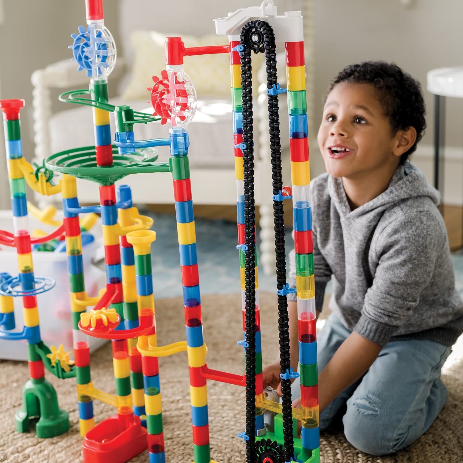 MindWare Colossal Elevator Marble Run – 400-Piece 19″ L x 14.5″ W x 11.5″ H