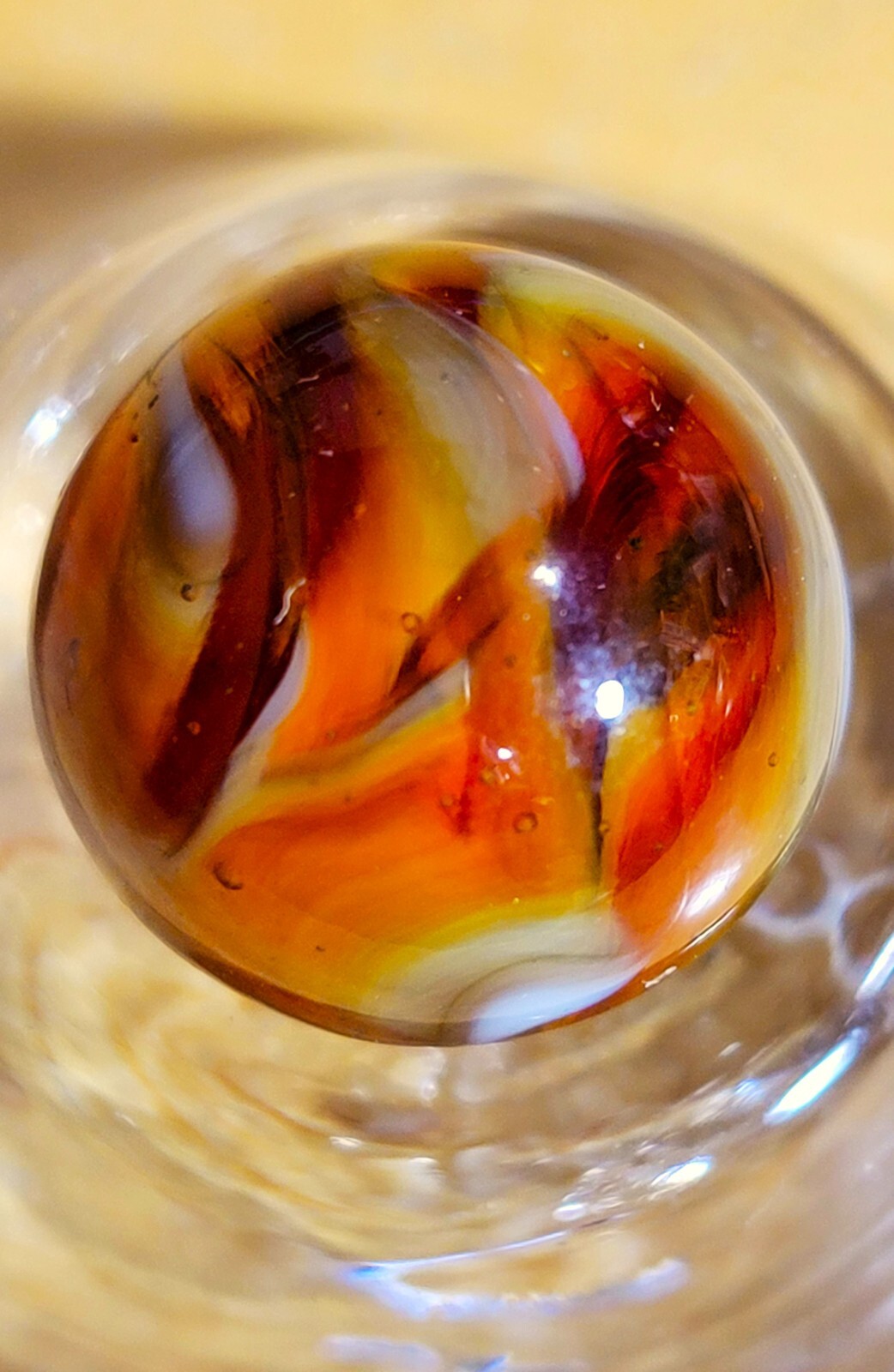 CAC M.F. CHRISTENSEN 0.66 AGATE CO. 1925-33 AMBER SWIRL FLAMES NM/MT +- MA1