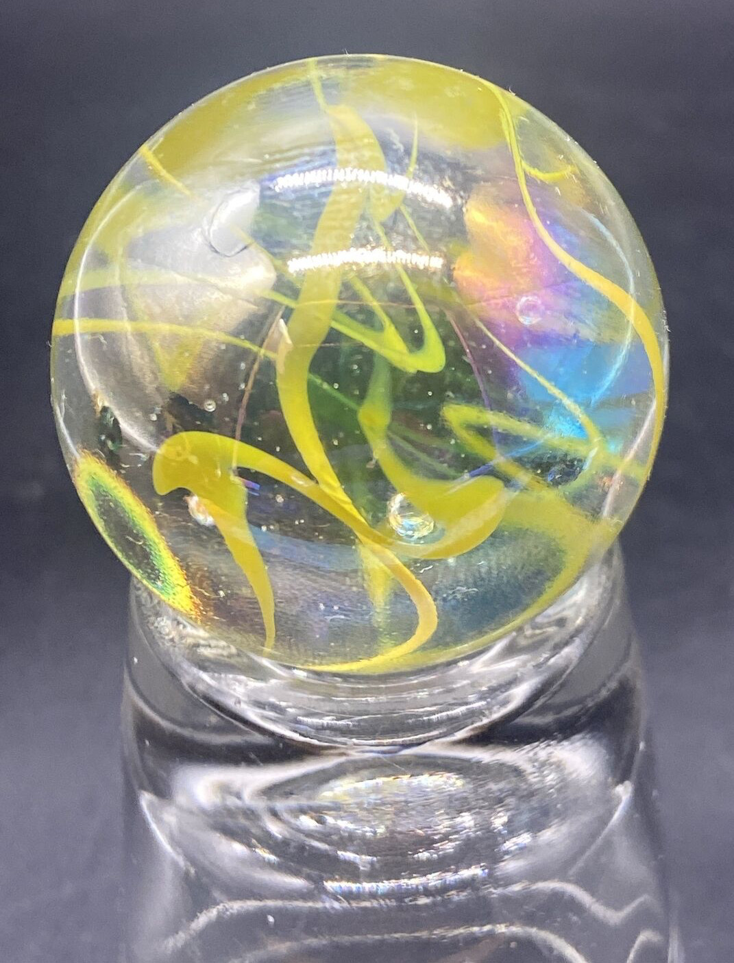 50mm Yellow Lustered Spaghetti 2″ Glass Toebreaker Marble Iridescent with Swirls