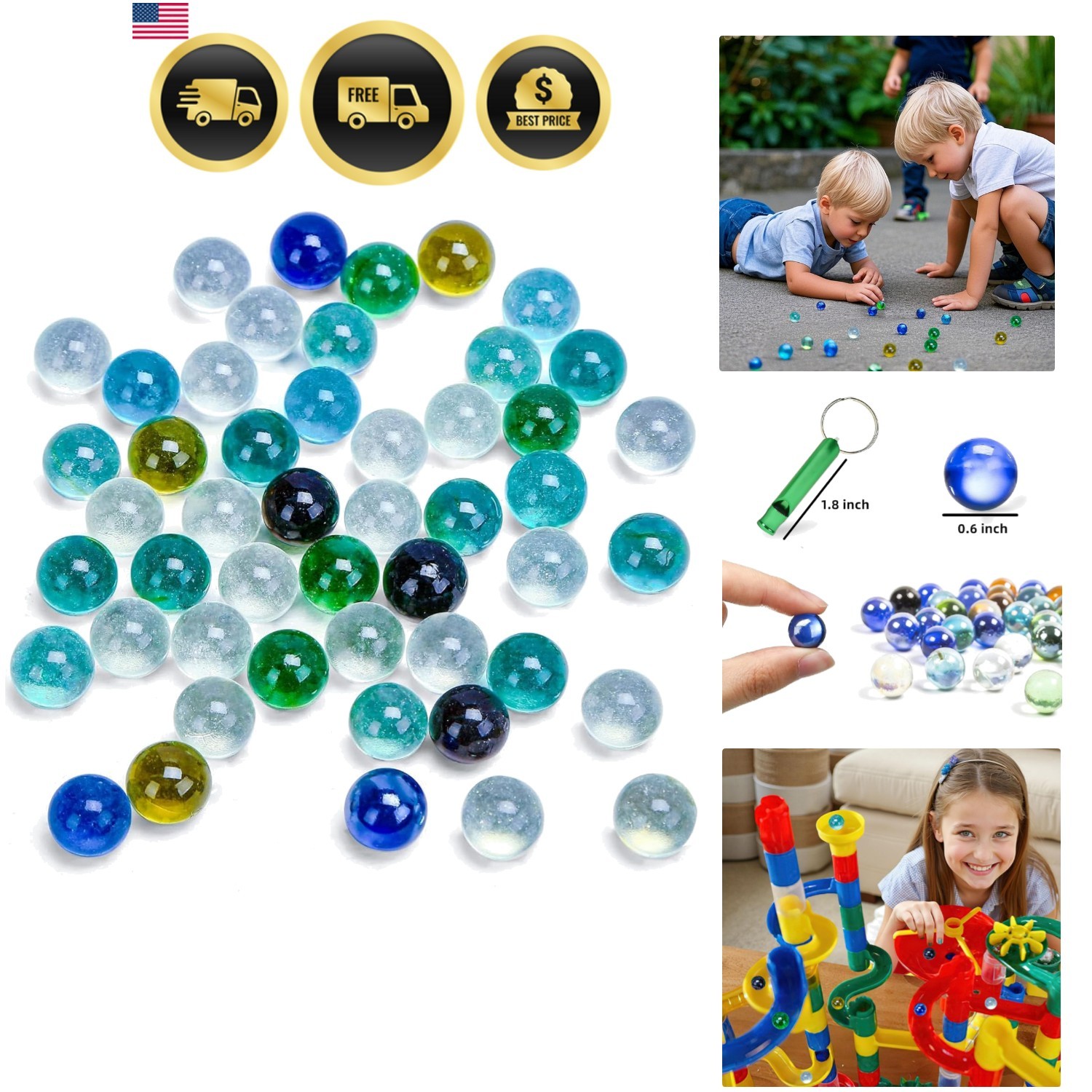 50 PCS Beautiful Player Marbles Bulk for Marble Games,Multiple Colors1 Whistl…