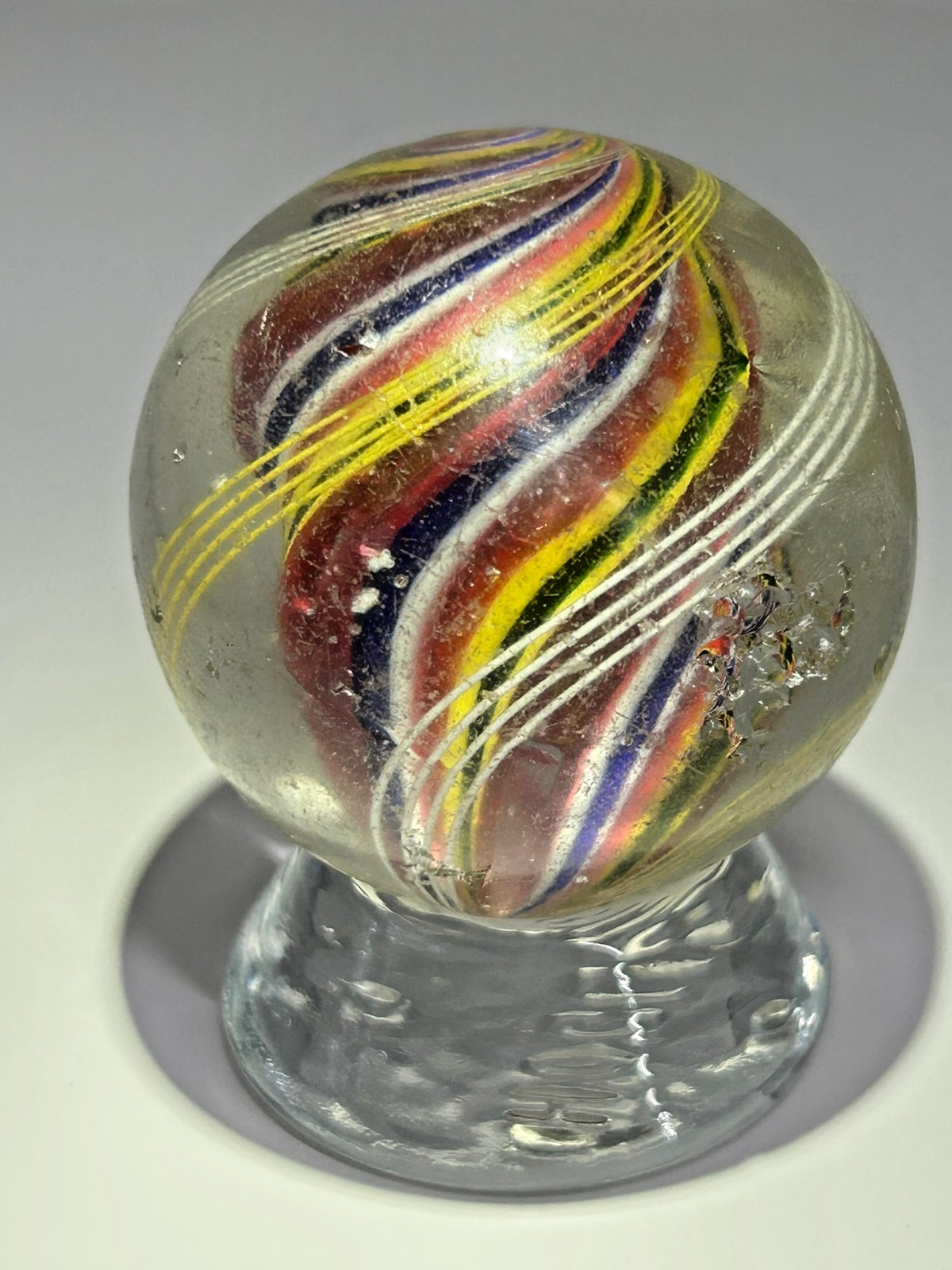 Antique German Divided Core Marble w/ Latticino Clusters 1-27/32″ NM E3.18