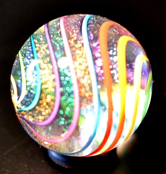 JAMESC ALLOWAY GLASS MARBLE/1.246″-DICHROIC 8 COLOR GLITTERBALL #424-WORLDWIDE