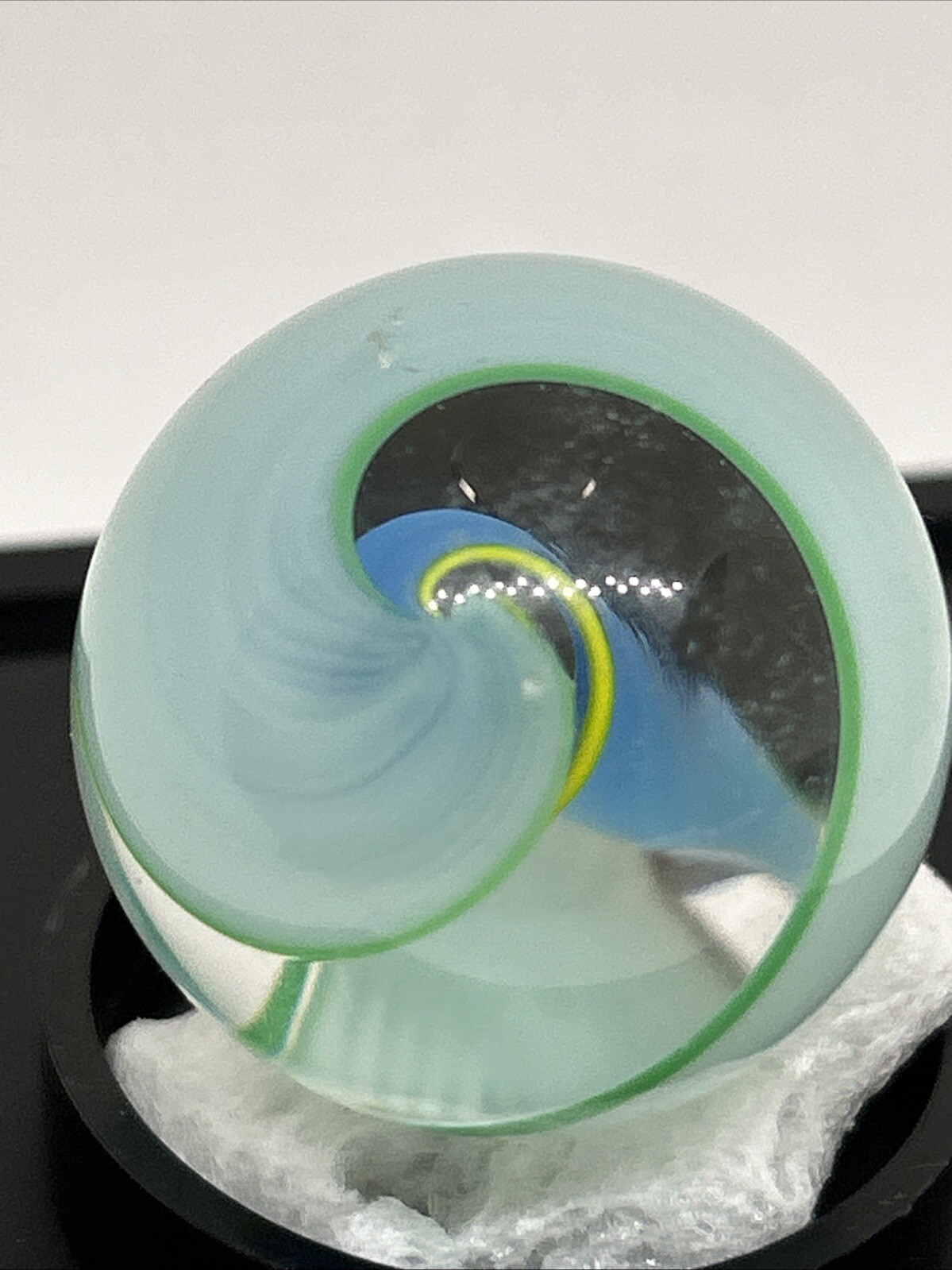 Vintage Large Spiral glass Marble green blue yellow color