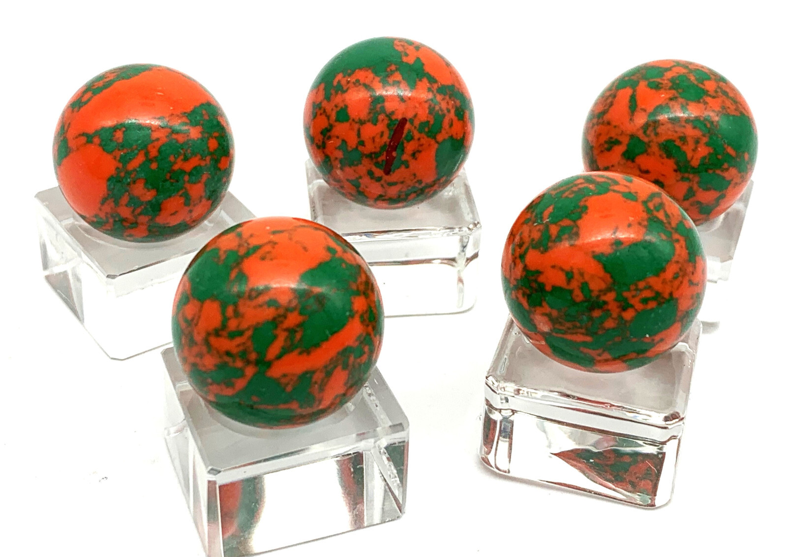 20mm Green Slimey Shooter Glass Marbles Pk of 5 (3/4″) Orange w Green Splatters