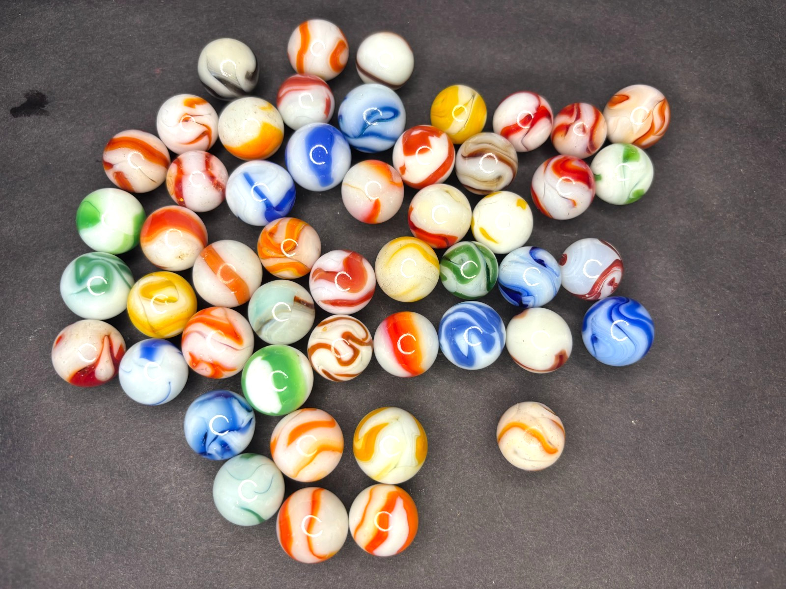 Akro Vitro Peltier Marble King Marbles Lot of 50 Swirl Patch VTG .60″-.66″