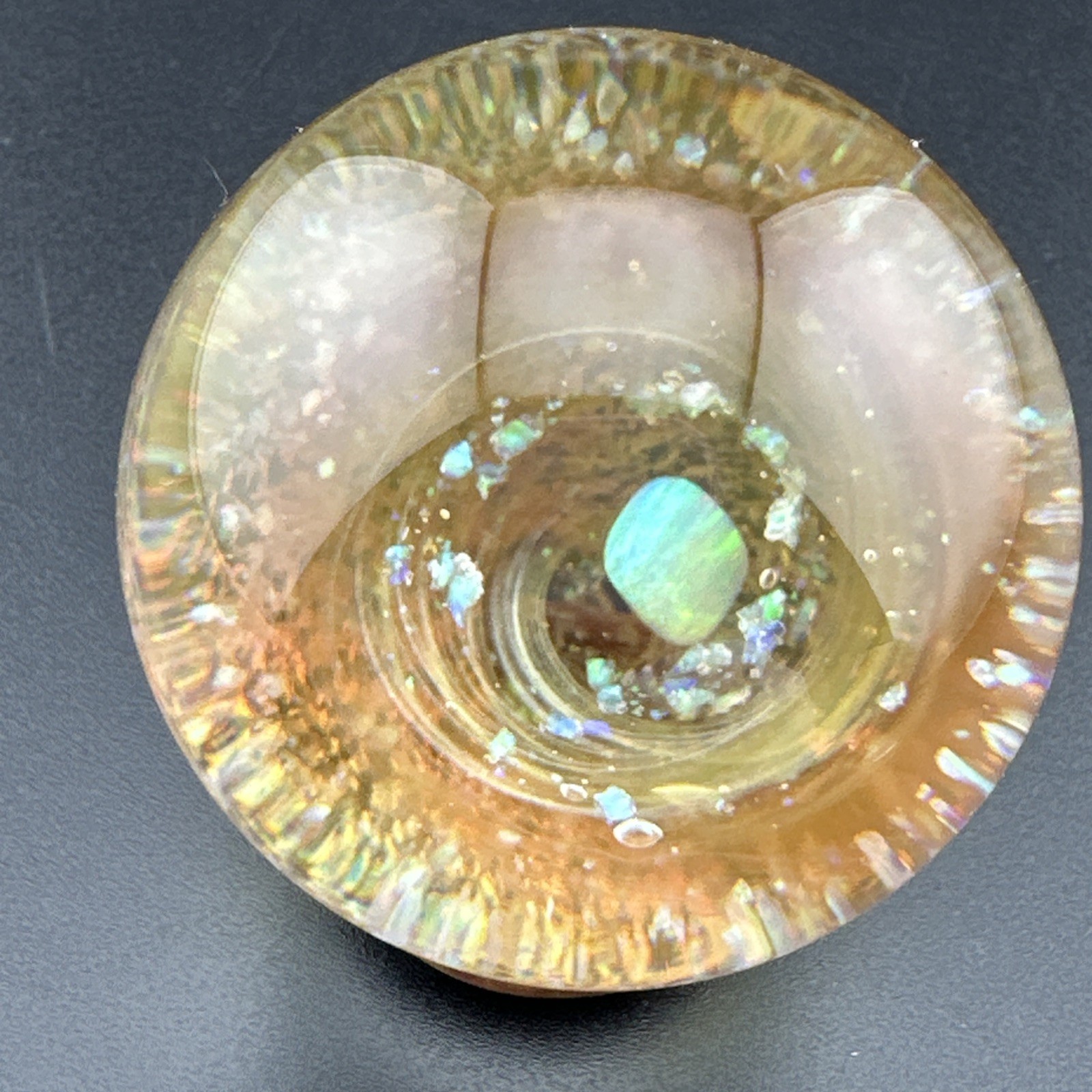 Contemporary Handmade Art Glass Marble 1.59″ Sparkly Gold Opal Vortex + UV Glow!