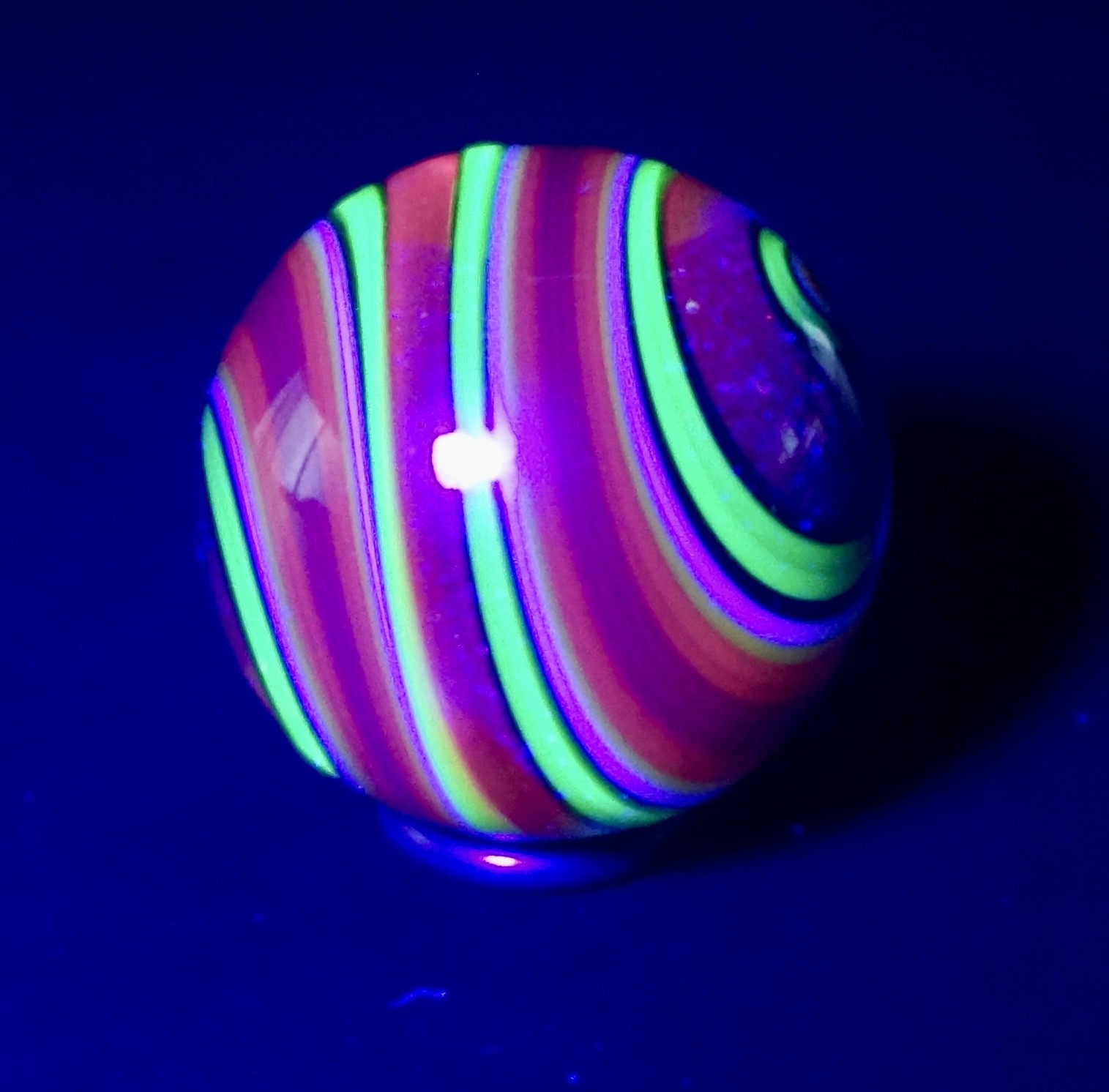Collectible Art Glass Marbles Rainbow Swirl UV Reactive Blacklight Orange