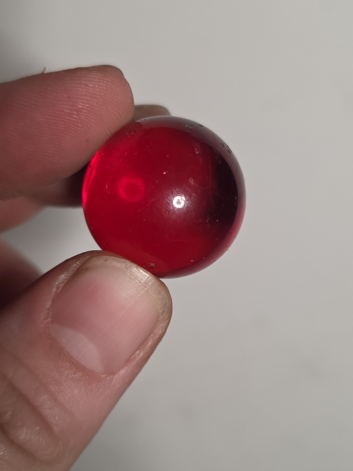 Antique Ruby Red Marble Clearie Swirl Glass Cadmium Glow Shooter .9″ Diameter