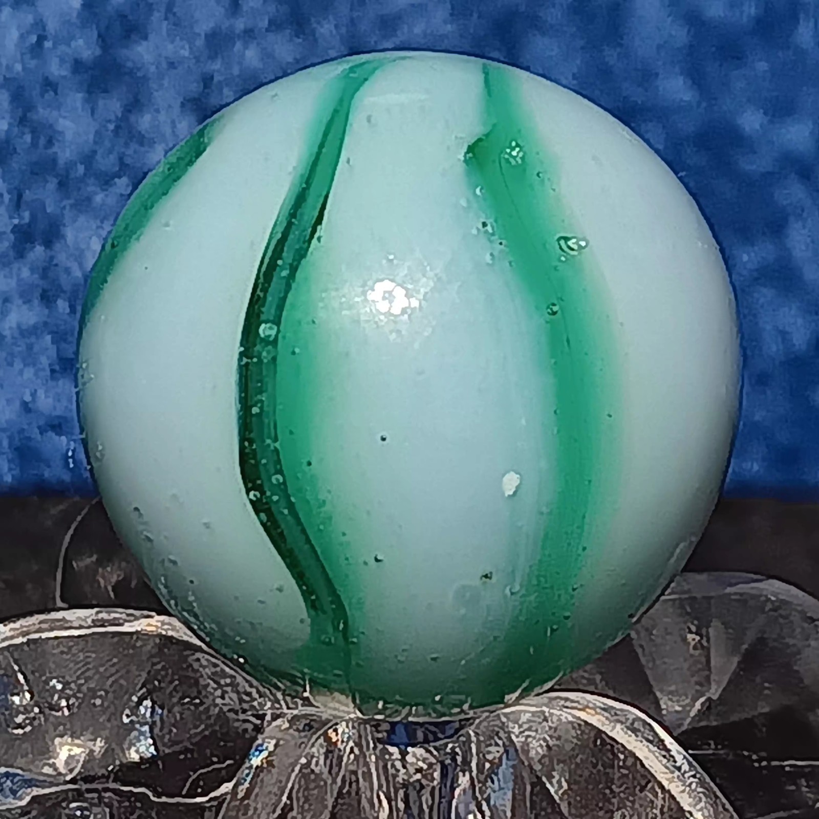 Vintage Kokomo Opalescent Glass Rainbo Marble. .59″ NM. HTF Example