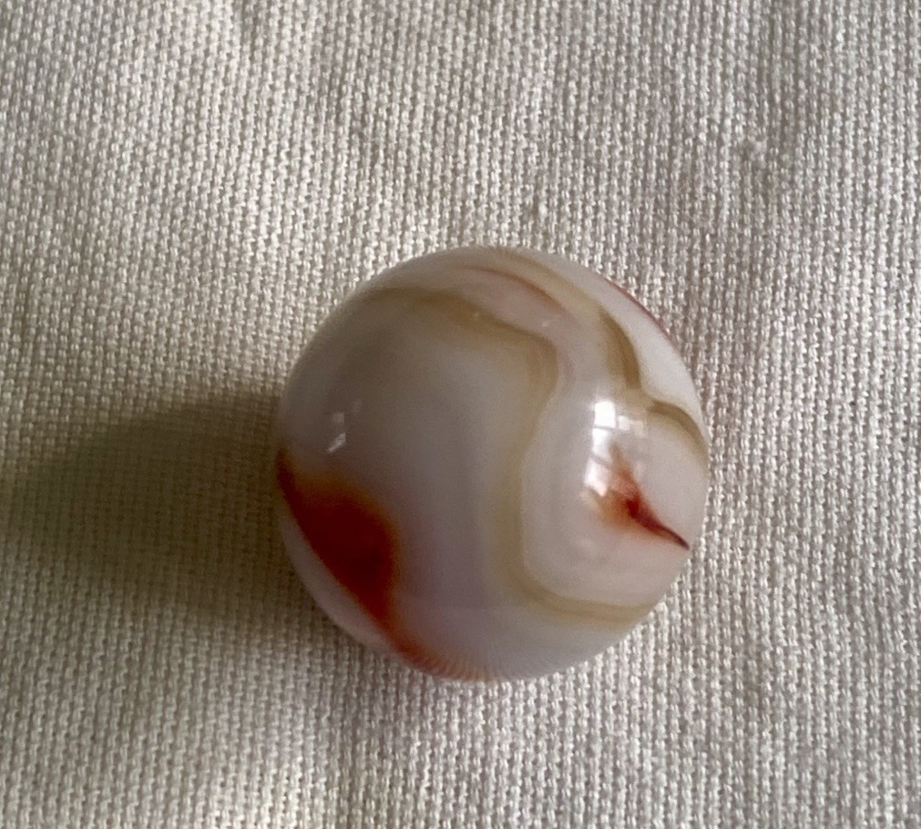 Pair Of Vtg Alley Agate Red & Yellow Swirl Marbles 1/2” & 9/16” (zzd7)