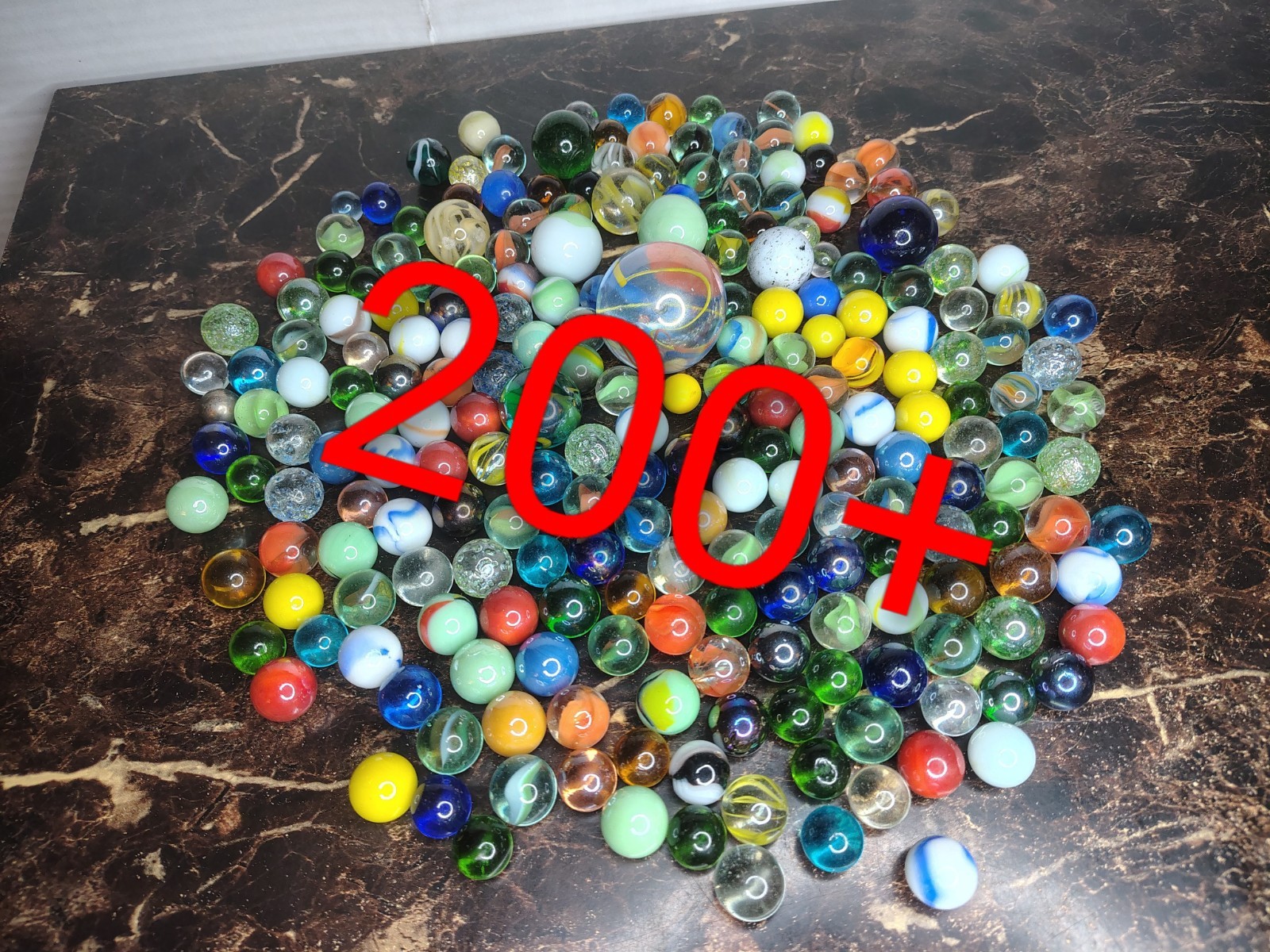 200+ VINTAGE GLASS MARBLES Swirls Opaque Shooters Excellent Shape