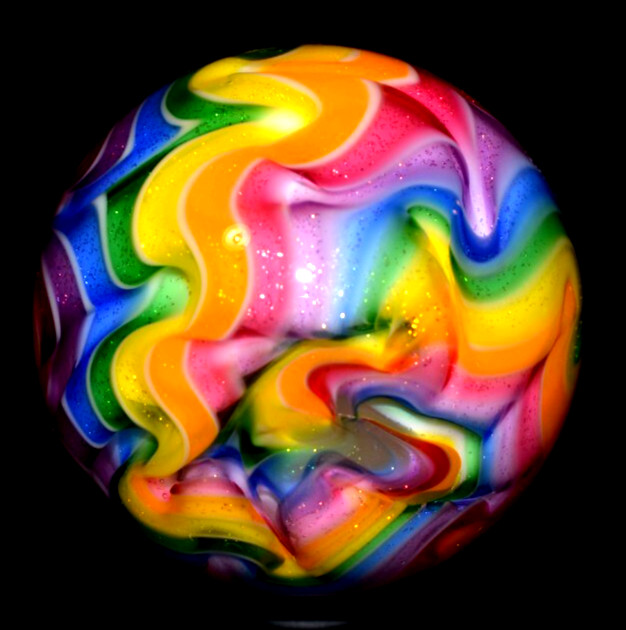 HOT HOUSE GLASS MARBLE/1.753″-PSYCHEDELIC SUNBURST-CRAZY DICHROIC RIBBONS