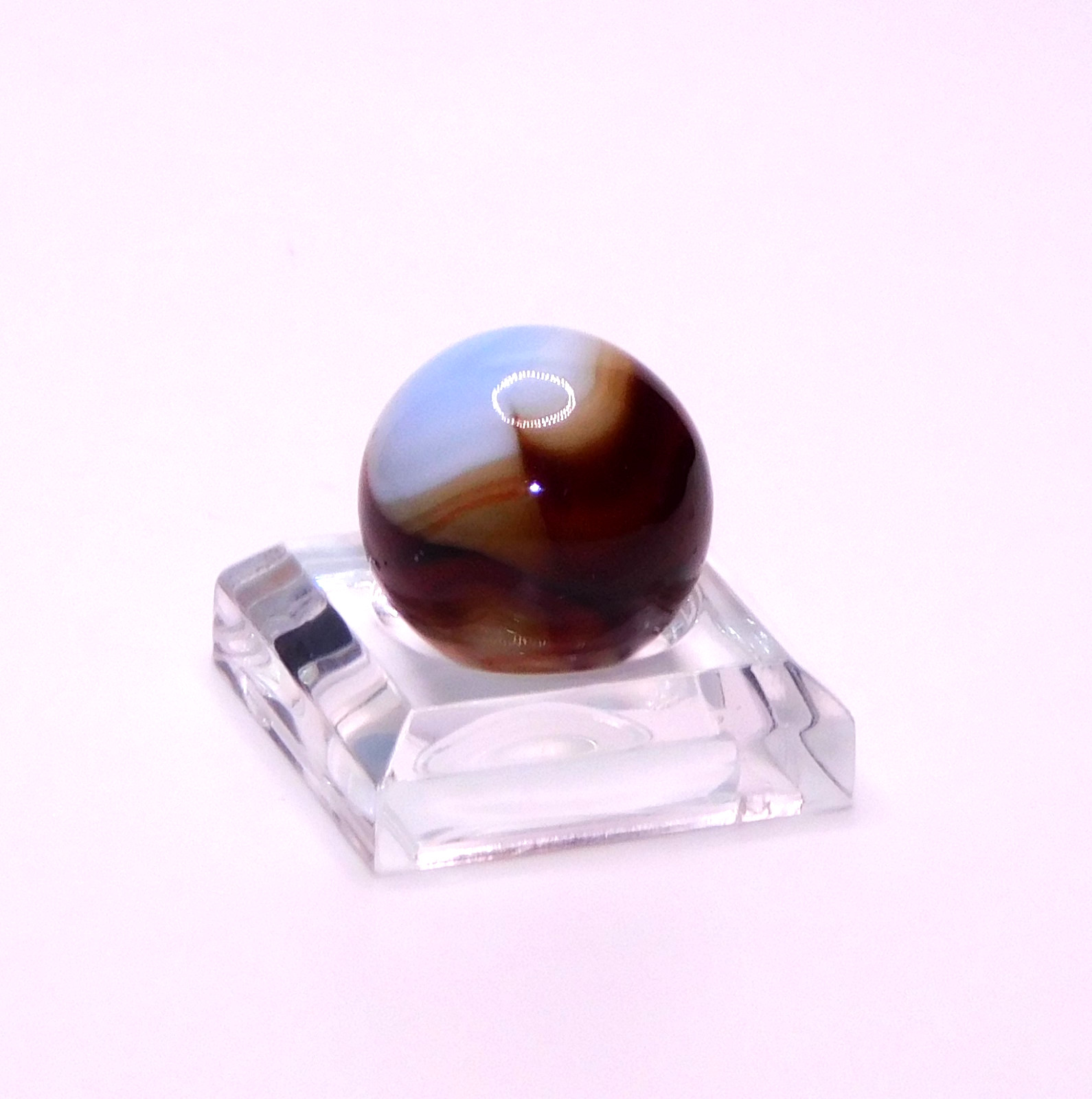 Vintage Marble UV Reactive Glass Sky Blue Brown Red Swirl Opaque 0.63″ Mint #U-1