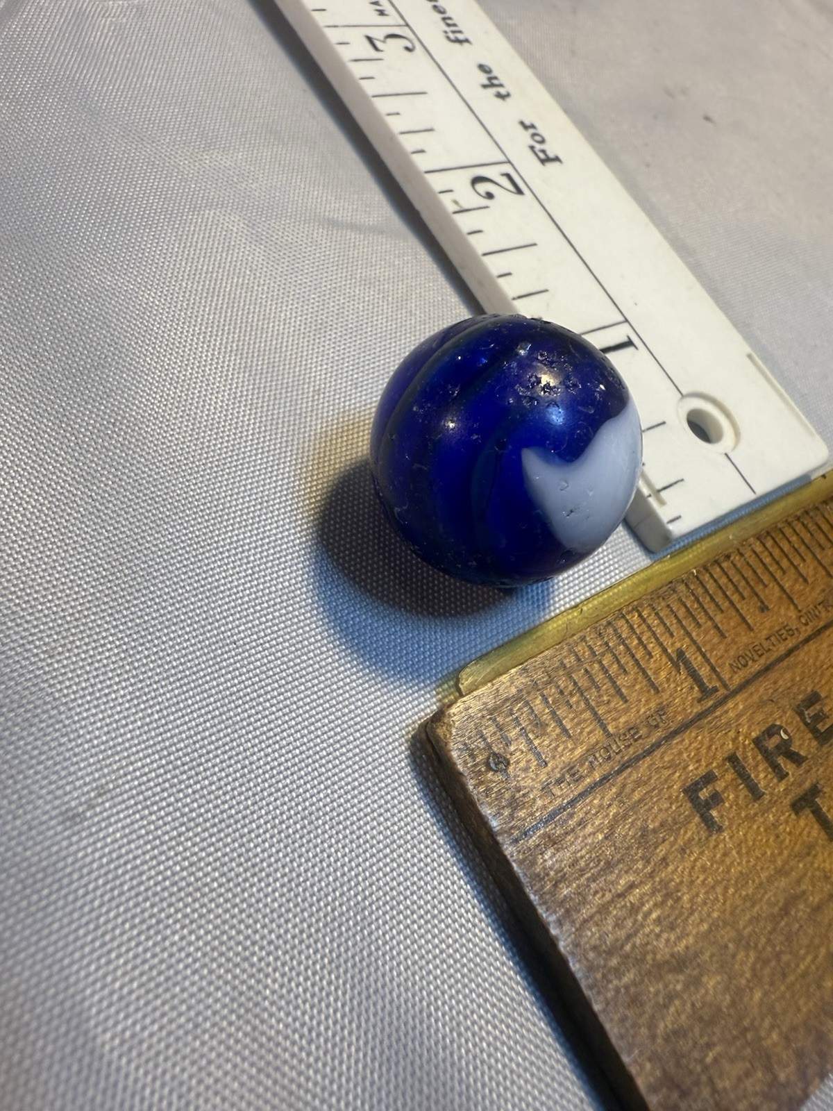 Akro Agate Corkscrew SPIRAL Shooter Marble Blue White Old Vintage Damaged
