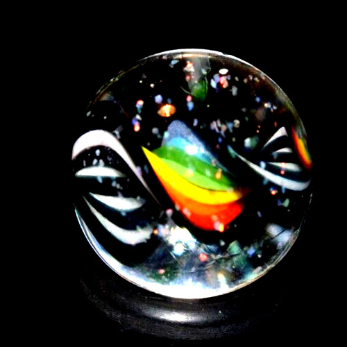 BRIAN TRILLAS GLASS MARBLE/.725″CRUSHED OPAL, GREEN BLACKLIGHT RAINBOW CORKSCREW
