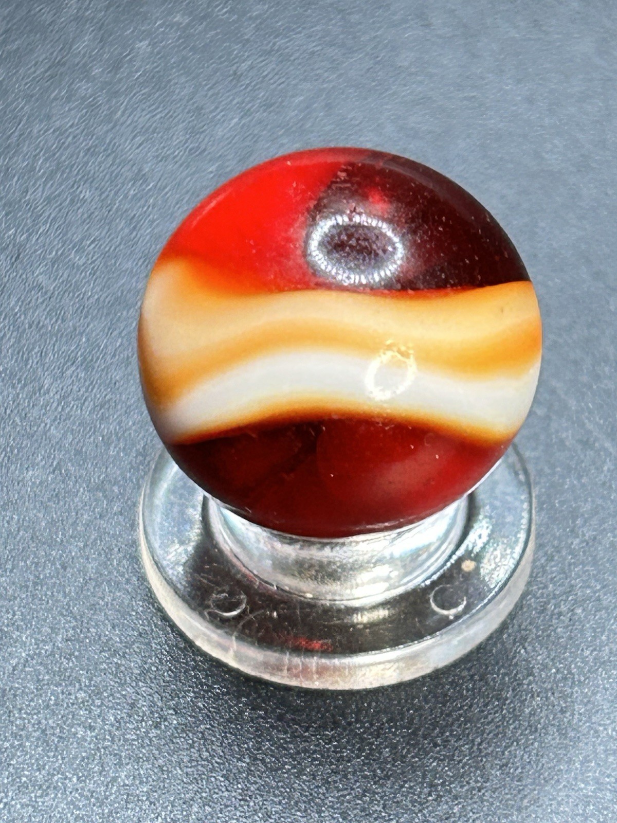 Classic Vintage Akro Agate Tri Color Red Snake Spiral Marble 0.709”